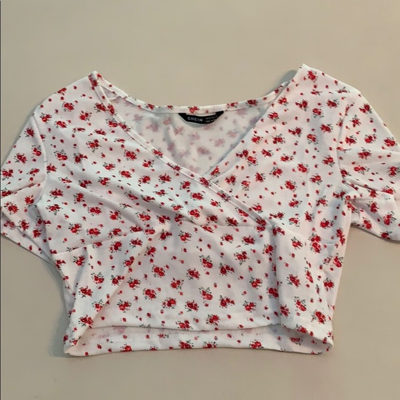 shein surplice neck floral print crop top - Picture 1 of 4